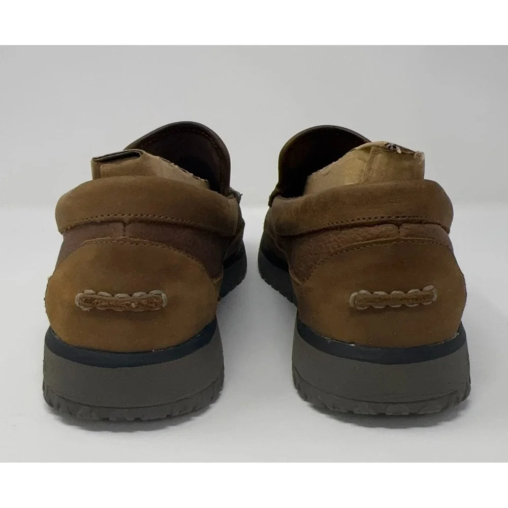 LL Bean All Week Moc Slippers Men's Size 10M Brown Leather Shearling Shoe 512403